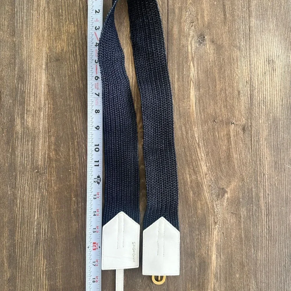 Vintage YSL Yves St. Lauren Blue And White Rattan Belt Large